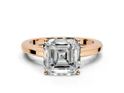 Solitaire Engagement Ring Setting for Asscher Cut Center with Flat-Sided Plain Band and Prong Head in Rose Gold