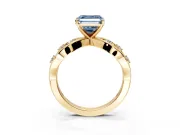 Solitaire Engagement Ring Setting for Fancy Blue Asscher Cut Center with Criss-Cross Accent Band and Prong Head in Yellow Gold