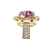 Milgrain Halo Engagement Ring Setting for Fancy Pink Round Cut Center with Three-Sided Pave Band and Prong Head in Yellow Gold