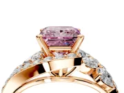 Halo Engagement Ring Setting for Fancy Pink Princess Cut Center with Marquise and Pave Bypass Band and Prong Head in Rose Gold