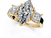 3 Stone Engagement Ring Setting for Marquise Center with Matching Side Accents and Prong Head in Yellow Gold