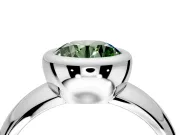 Solitaire Engagement Ring Setting for Fancy Green Round Cut Center with Wide Band and Bezel Head in Sterling Silver