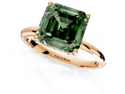 Hidden Halo Engagement Ring Setting for Fancy Green Asscher Cut Center with Thin Round-Wire Band and Prong Head in Rose Gold