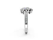 Milgrain Halo Engagement Ring Setting for Pear-Shaped Center with Wide Pave Band and Prong Head in Platinum