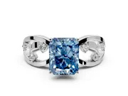 Solitaire Engagement Ring Setting for Fancy Blue Radiant Cut Center with Criss-Cross Accent Band and Prong Head in Platinum