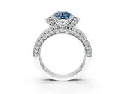 Pave Engagement Ring Setting for Fancy Blue Round Cut Center with Curved Accent Rows, Openwork and Prong Head in White Gold