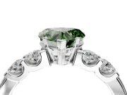 5 Stone Engagement Ring Setting for Fancy Green Heart-Shaped Center with Plain Band and Prong Head in Platinum