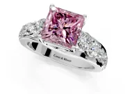 Solitaire Engagement Ring Setting for Fancy Pink Princess Cut Center with Graduated Shared Prongs and Prong Head in Platinum