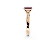 Side Accent Engagement Ring Setting for Fancy Pink Emerald Cut Center with Accent Shoulders and Prong Head in Rose Gold