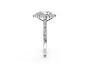 Halo Engagement Ring Setting for Pear-Shaped Center with Single-Row Pave, Open Basket and Prong Head in Platinum