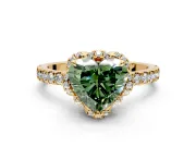 Halo Engagement Ring Setting for Fancy Green Heart-Shaped Center with Openwork Halo, Pave Band and Prong Head in Yellow Gold