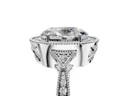 Halo Engagement Ring Setting for Oval Center with Milgrain Rim, Pave Band and Prong Head in Sterling Silver