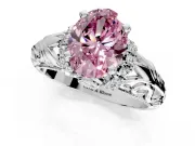 Solitaire Engagement Ring Setting for Fancy Pink Oval Center with Filigree Accent Basket and Prong Head in Platinum