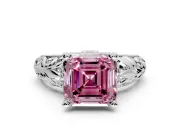 Solitaire Engagement Ring Setting for Fancy Pink Asscher Cut Center with Filigree Accent Basket and Prong Head in Sterling Silver