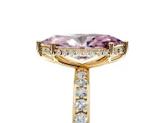 Hidden Halo Engagement Ring Setting for Fancy Pink Marquise Center with Pave Band and Prong Head in Yellow Gold