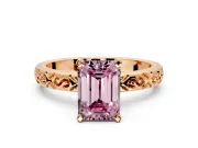 Solitaire Engagement Ring Setting for Fancy Pink Emerald Cut Center with Scrollwork Band and Prong Head in Rose Gold