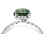 Solitaire Engagement Ring Setting for Fancy Green Radiant Cut Center with Band of Accents and Prong Head in White Gold