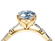 Baguette Engagement Ring Setting for Fancy Blue Oval Center with Alternating Bar-Set Band and Prong Head in Yellow Gold