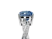 Solitaire Engagement Ring Setting for Fancy Blue Cushion Cut Center with Twisted Pave Band and Prong Head in Platinum