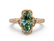 Floral Engagement Ring Setting for Fancy Green Marquise Center with Four Accent Clusters and Prong Head in Rose Gold