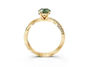 Side Accent Engagement Ring Setting for Fancy Green Oval Center with Accent Shoulders and Prong Head in Yellow Gold