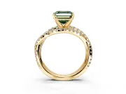 Solitaire Engagement Ring Setting for Fancy Green Asscher Cut Center with Woven 3-Strand Pave Band and Prong Head in Yellow Gold