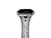 Solitaire Engagement Ring Setting for Fancy Black Radiant Cut Center with Pave Rail Split Shank and Prong Head in Sterling Silver