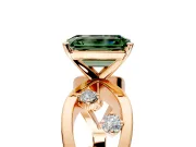 Solitaire Engagement Ring Setting for Fancy Green Emerald Cut Center with Criss-Cross Accent Band and Prong Head in Rose Gold