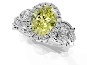 Milgrain Halo Engagement Ring Setting for Fancy Yellow Oval Center with Shoulder Bezels and Prong Head in White Gold