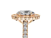 Milgrain Floral Halo Engagement Ring Setting for Oval Center with Pave Band and Prong Head in Rose Gold