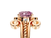 Solitaire Engagement Ring Setting for Fancy Pink Cushion Cut Center with Twisted Band and Scroll Prong Head in Rose Gold
