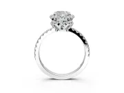 Halo Engagement Ring Setting for Cushion Cut Center with Openwork Halo, Pave Band and Prong Head in Platinum
