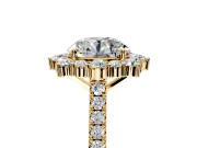 Halo Engagement Ring Setting for Round Cut Center with Single-Row Pave, Open Basket and Prong Head in Yellow Gold