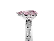 Solitaire Engagement Ring Setting for Fancy Pink Pear-Shaped Center with Channel Baguette Band and Prong Head in Platinum