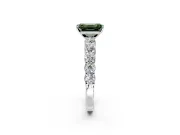 Shared-Prong Engagement Ring Setting for Fancy Green Emerald Cut Center with Graduated Accents and Prong Head in Sterling Silver