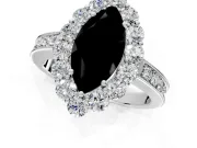 Halo Engagement Ring Setting for Fancy Black Marquise Center with Milgrain Channel Band and Prong Head in White Gold