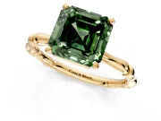Solitaire Engagement Ring Setting for Fancy Green Asscher Cut Center with Bamboo Band and Prong Head in Yellow Gold