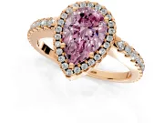 Accent Halo Engagement Ring Setting for Fancy Pink Pear-Shaped Center with Full-Length Pave Band and Prong Head in Rose Gold