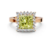Starburst Halo Engagement Ring Setting for Fancy Yellow Princess Cut Center with Flat Cathedral Band and Prong Head in Rose Gold