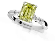 Solitaire Engagement Ring Setting for Fancy Yellow Emerald Cut Center with Beaded Shoulders and Prong Head in Sterling Silver