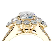 Halo Engagement Ring Setting for Radiant Cut Center with Two-Strand Split Shank and Prong Head in Yellow Gold
