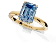 Hidden Halo Engagement Ring Setting for Fancy Blue Emerald Cut Center with Plain Band and Tall Prong Head in Yellow Gold