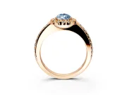 Pave Halo Engagement Ring Setting for Fancy Blue Pear-Shaped Center with Single Row Pave Band and Prong Head in Rose Gold