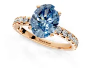 Solitaire Engagement Ring Setting for Fancy Blue Oval Center with Large Accents and Prong Head in Rose Gold