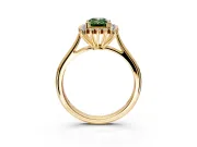 Starburst Halo Engagement Ring Setting for Fancy Green Emerald Cut Center with Thin Round-Wire Band and Prong Head in Yellow Gold