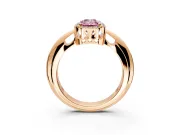 Halo Engagement Ring Setting for Fancy Pink Emerald Cut Center with Tapered Plain Band and Prong Head in Rose Gold