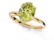 Hidden Halo Engagement Ring Setting for Fancy Yellow Oval Center with Thin Round-Wire Band and Prong Head in Yellow Gold