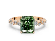 Cluster Engagement Ring Setting for Fancy Green Radiant Cut Center with Round Cut Accent Band and Prong Head in Rose Gold