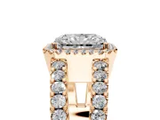 Halo Engagement Ring Setting for Radiant Cut Center with Wide-Open Pave Split Shank and Prong Head in Rose Gold