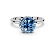 Solitaire Engagement Ring Setting for Fancy Blue Round Cut Center with Fine Wire Band and Prong Head in Platinum